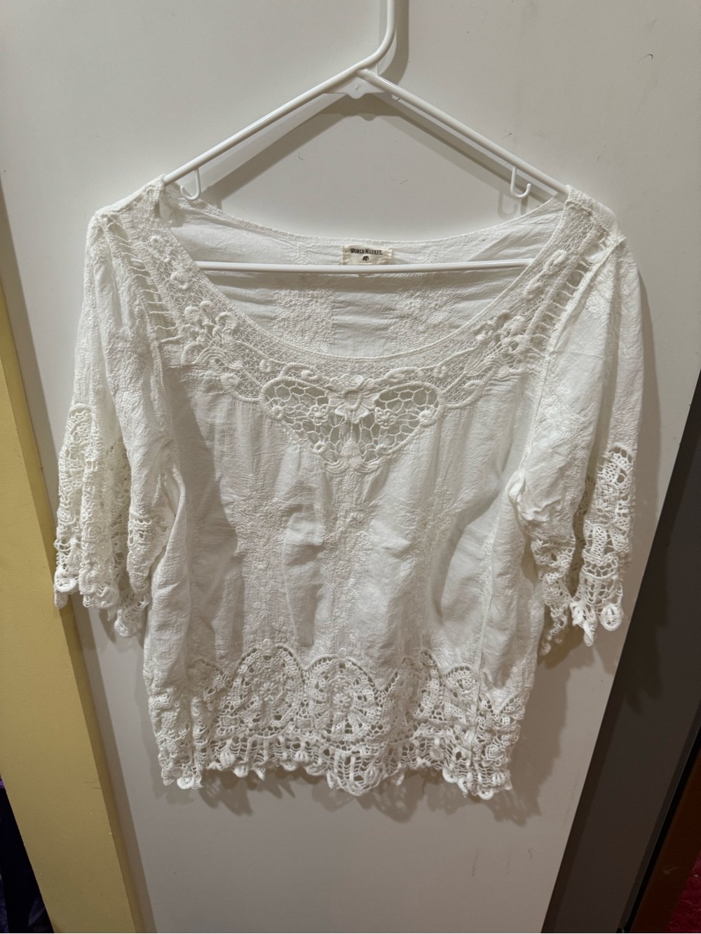 World Market White Crochet Lace Top